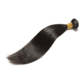 Black hair extension with a gold clip on a white background